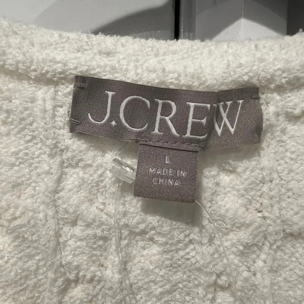 J. Crew Women's Odette Cable-Knit Cardigan Sweater Cotton-Blend Ivory Size L NWT